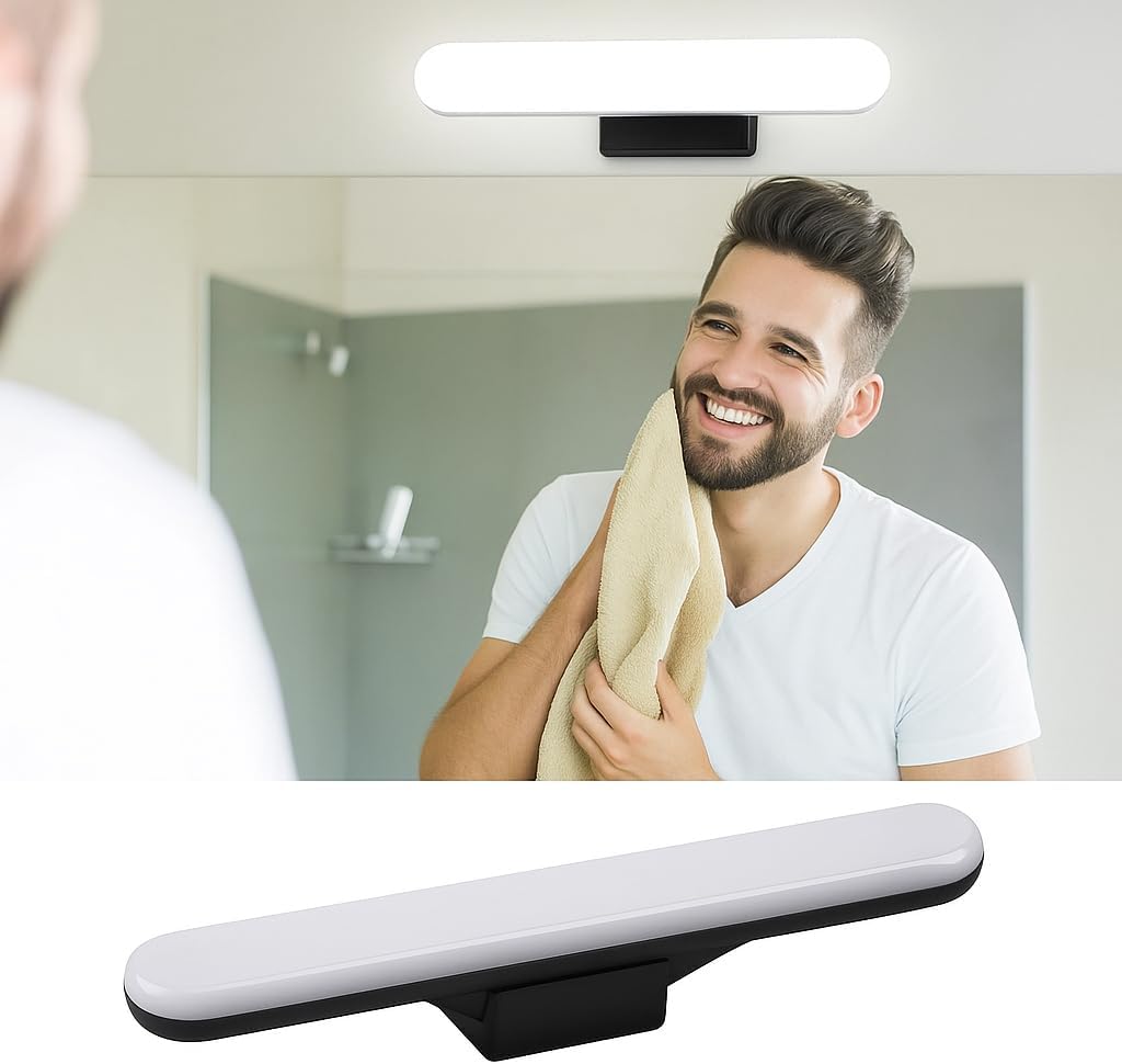 Elektrikurunleri 30cm Mıknatıslı Kablosuz LED Lamba – USB Şarjlı, 3W 32 LED, Dokunmatik Renk Değişimi, 6400K-4000K-3200K, Işıldak Aplik Makyaj Tıraş Mutfak Dolap Işığı Led (Siyah)