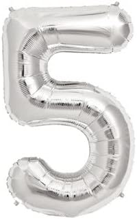 - 5 Rakamı Gümüş Folyo Balon 40 inch 90 cm