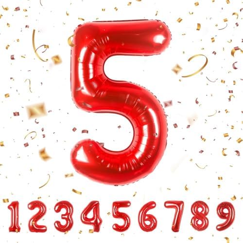 - 5 Rakamı Kırmızı Folyo Balon 16 inch 40 cm
