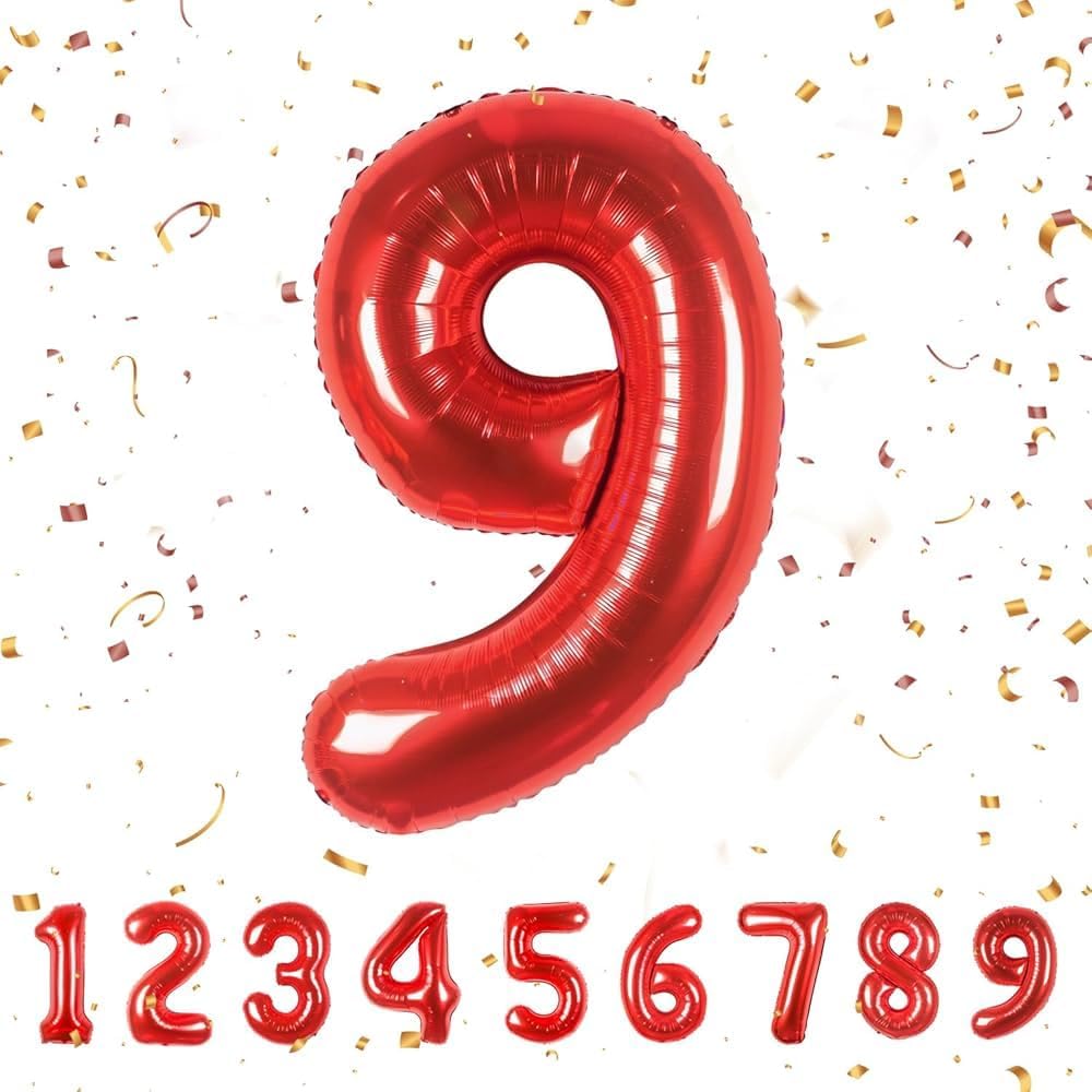 - 9 Rakamı Kırmızı Folyo Balon 16 inch 40 cm