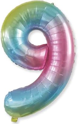 - 9 Rakamı Rengarenk Folyo Balon 40 inch 90 cm