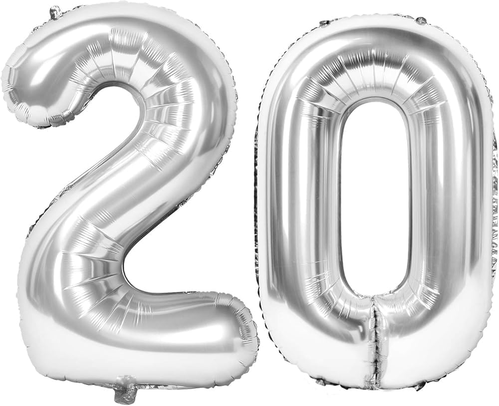- 20 rakamı Gümüş Folyo Balon 16 inch 40 cm