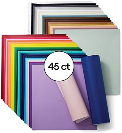 Removable - Sampler, 12x12 Sheets and Transfer Tapes, Create Long-Lasting DIY Projects, Adhesive for Machines, (Pack of 45 with 40+ Colors)