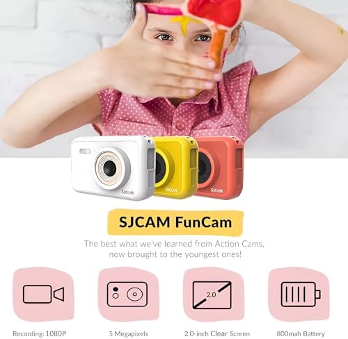 FunCam Çocuklar için Fotoğraf Makinesi ve Kamera 1080p 12MP 2'' HD Ekran Çerçeveler ve Komik Filtreler ve Tetris Oyunları Otomatik Kapanma Zamanlayıcı Hızlandırılmış Çekim
