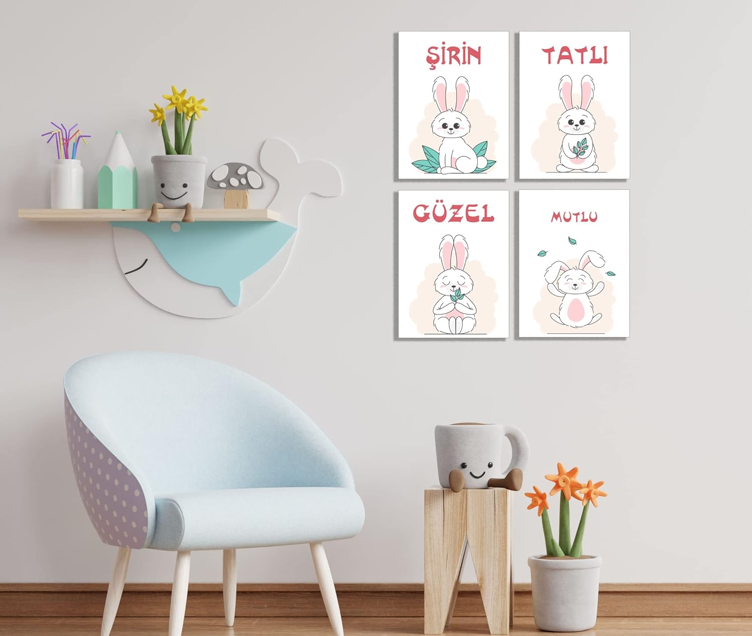 Alternative view of Bebek ve Çocuk odaları için güzel, tatlı, şirin ve mutlu 4 lü ahşap tablo seti