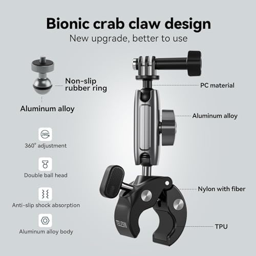 Motosiklet Gidonu Bisiklet Montaj Kelepçeleri için Hero 13 12 11 10 9 DJI OSMO Action 5 Pro 4 3,360° Çift Top Başlı Kelepçe Tutucu 1/4-20 mm Kamera ve Telefon için Adaptör