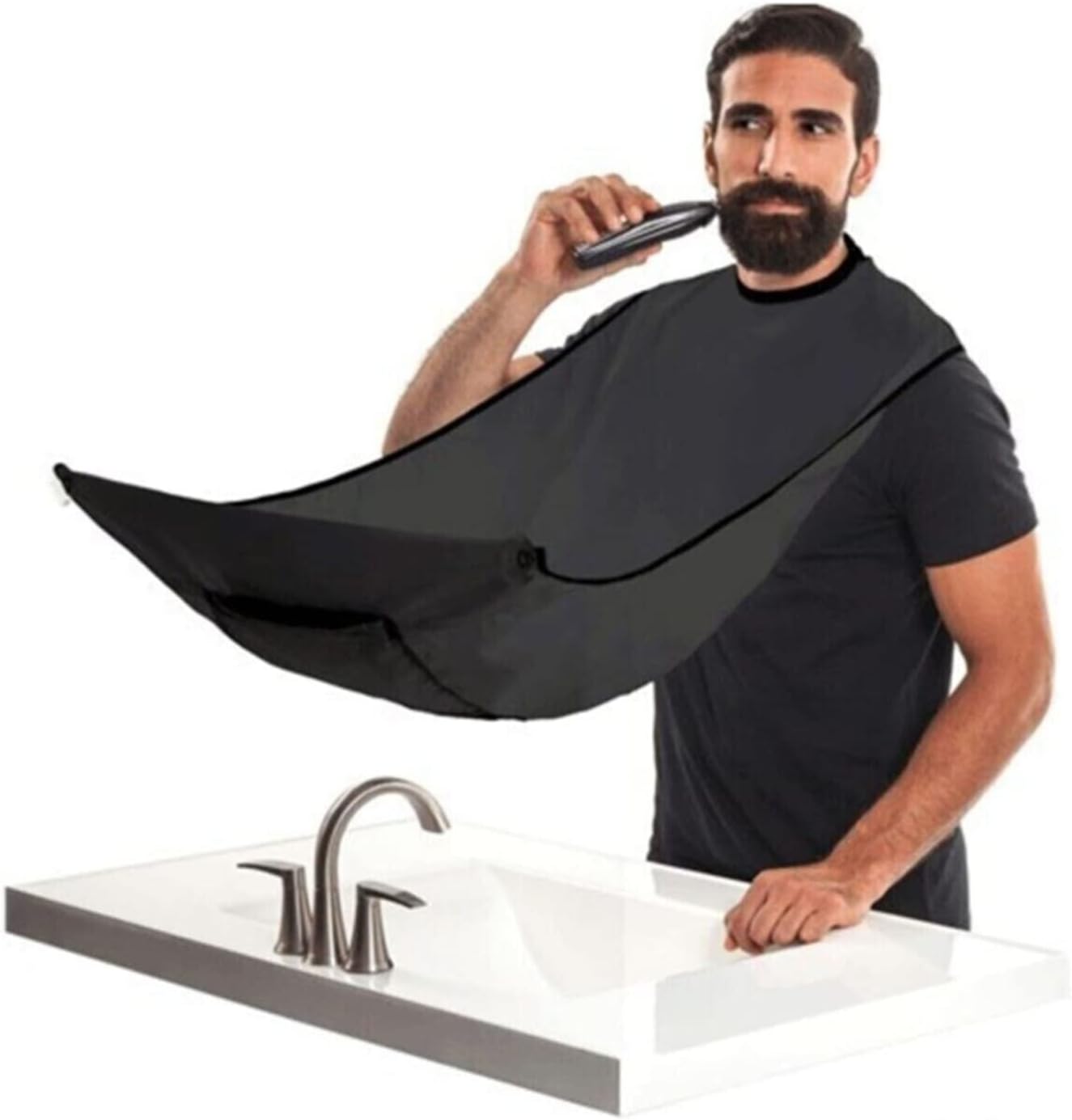 Alternative view of Renkli Pratik Evde Saç Sakal Tıraş Önlüğü Hijyenik Sakal Kesme Örtüsü Traş Önlüğü SİYAH İpli Tela Kumaş Ergonomik Önlük