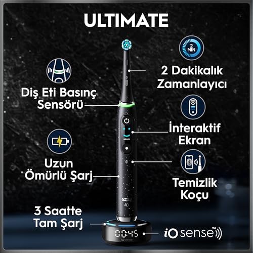 Oral-B iO10 Kozmik Siyah Şarjlı/Elektrikli Diş Fırçası, 1 Fırça Başlığı, Hızlı Manyetik Şarj Cihazı, Uzun Ömürlü Pil, Şarj Eden Seyahat Kabı