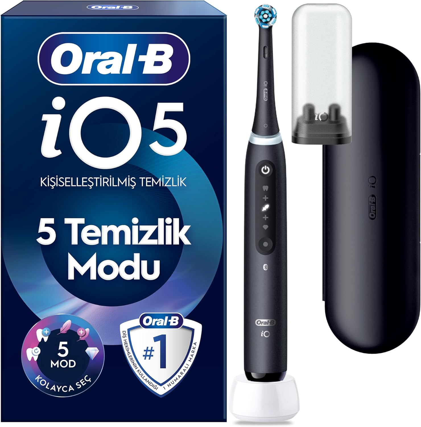 Alternative view of Oral-B iO5 Mat Siyah Şarjlı/Elektrikli Diş Fırçası, 1 Fırça Başlığı, Uzun Ömürlü Pil, Premium Seyahat Kabı