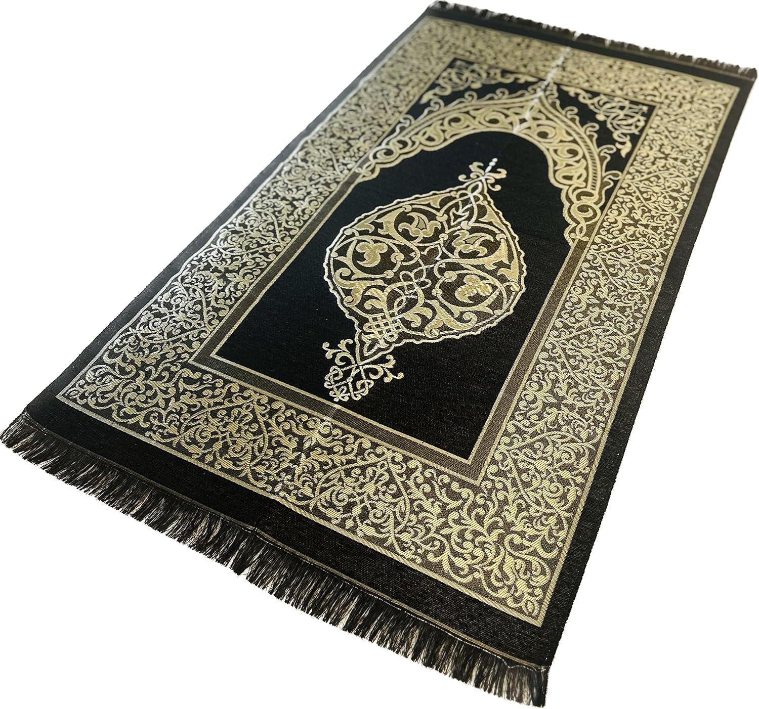 bazachi Mihrab Tafta Taşınabilir Ottoman Seccade/Halı - Türkiye'de Üretilmiştir (Siyah)