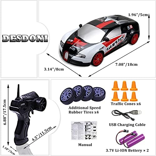 Alternative view of RC Araba Uzaktan Kumanda Araba 2.4GHz 1:24 Ölçekli 4WD 15KM/H Yüksek Hızlı Model Araç LED Işıkları Sürüklenen Lastik Yarışı Spor Oyuncak Araba Yetişkin Erkek Kız Çocuklar için Hediye 2 Adet Şarj