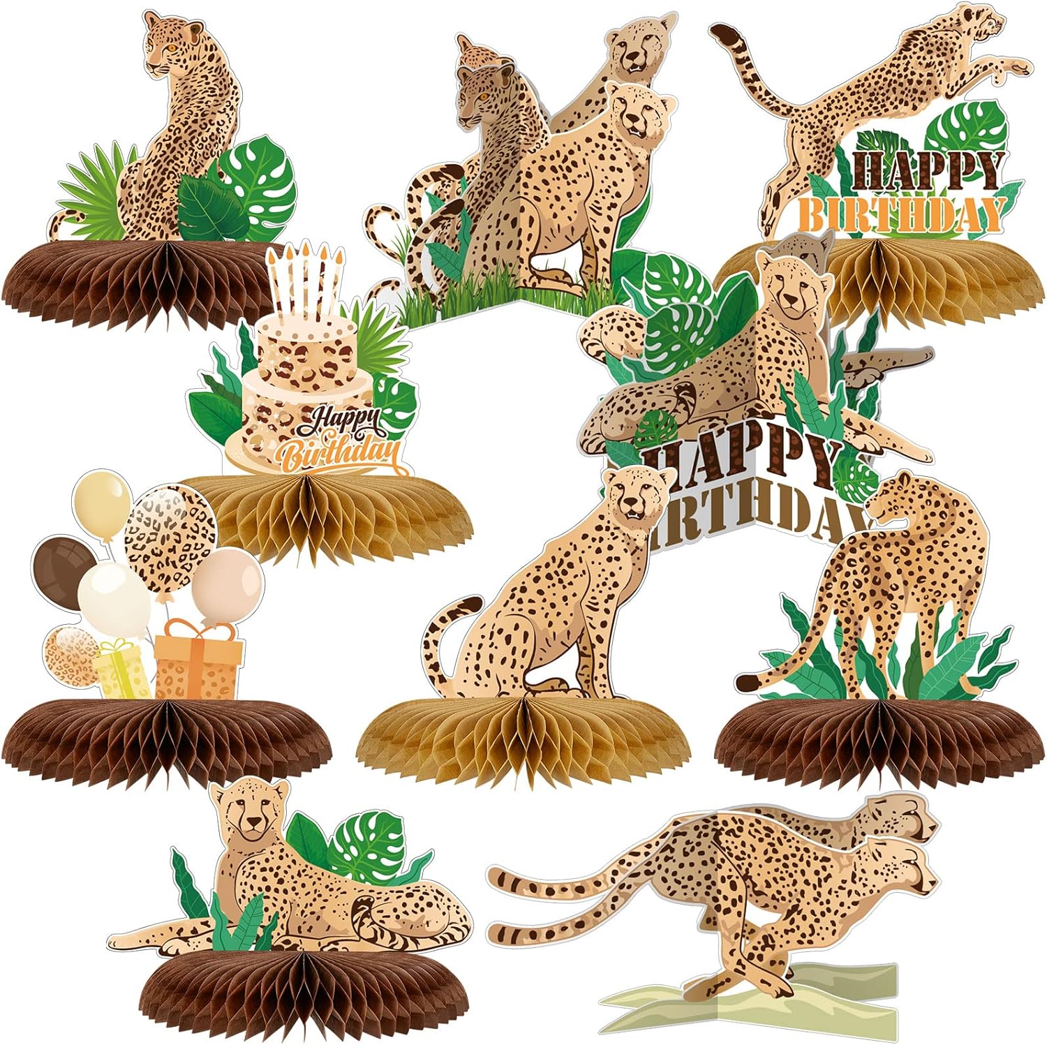 Nezyo 10 Adet Leopar Doğum Günü Süslemeleri Leopar Masa Orta Parçası 3D Orman Petek Orta Parçalar Çita Doğum Günü Dekorasyonları Çita Parti Dekorasyonları Orman Mutlu Doğum Günü Partisi Bebek Partisi
