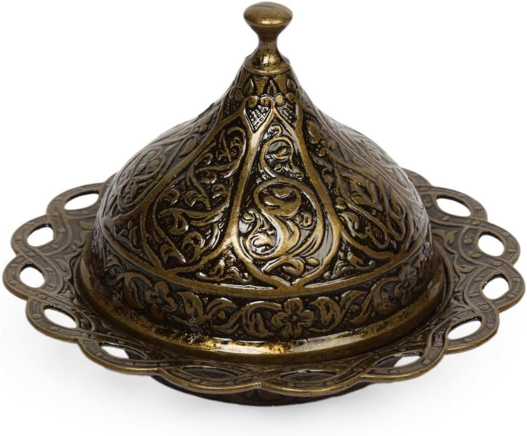 Kubbeli Osmanlı Tasarımlı Şekerlik – Kapaklı Metal Şeker, Çikolata ve Lokum Kabı – Kahve Sunumları İçin Dekoratif Şekerlik (Antik Yeşil)