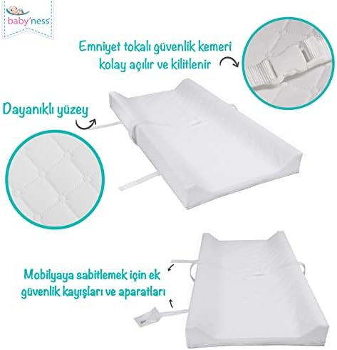Bebek Alt Değiştirme Minderi, Beyaz, 40x70cm, Sıvı Geçirmez, Leke Tutmaz