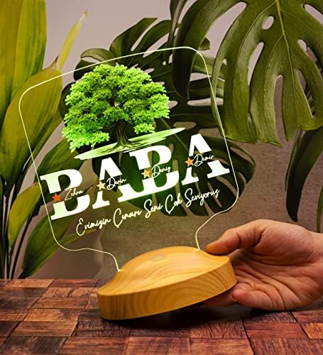 Babalar Günü Hediyesi, Babaya Hediye, Baba, Evimizin Çınarı Hediyesi, Renkli İsim Yazılı Kişiye Özel 3D Led Lamba