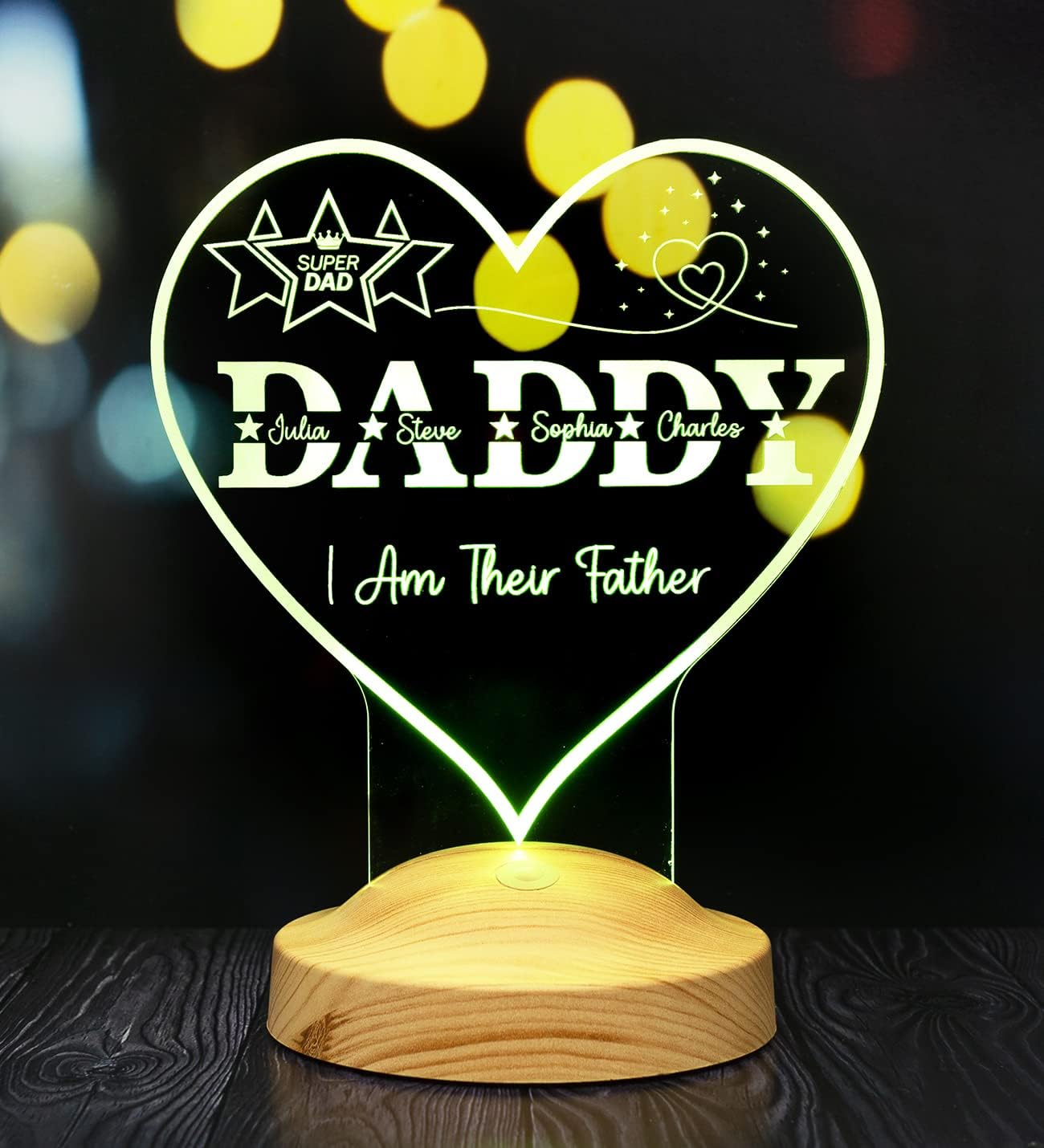 Daddy Kalp Şeklinde Babalar Günü Hediyesi, Babaya Hediye, Kişiye Özel Daddy Hediye İsim Yazılı Led Lamba