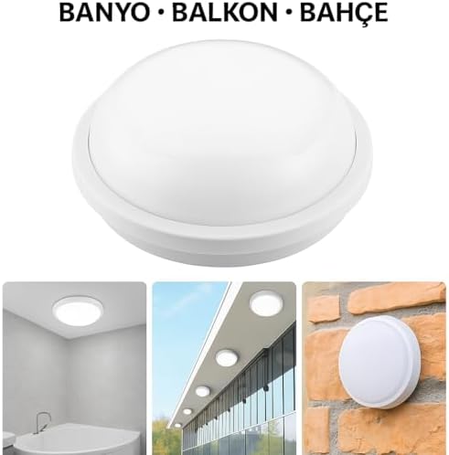 15W LED Beyaz Tavan Duvar Lambası IP65 Su Geçirmez | Beyaz Işık 6500K | 1500 Lümen | 220V | Banyo Bahçe Balkon İçin Dış Mekan Aydınlatma | 120W Ampul Eşdeğeri