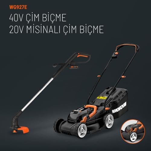 WORX WG927E 40Volt 2.0Ah. Li-ion 34cm Profesyonel Şarjlı Çim Biçme + WG157E.9 20Volt 25cm Misinalı Çim ve Kenar Kesme