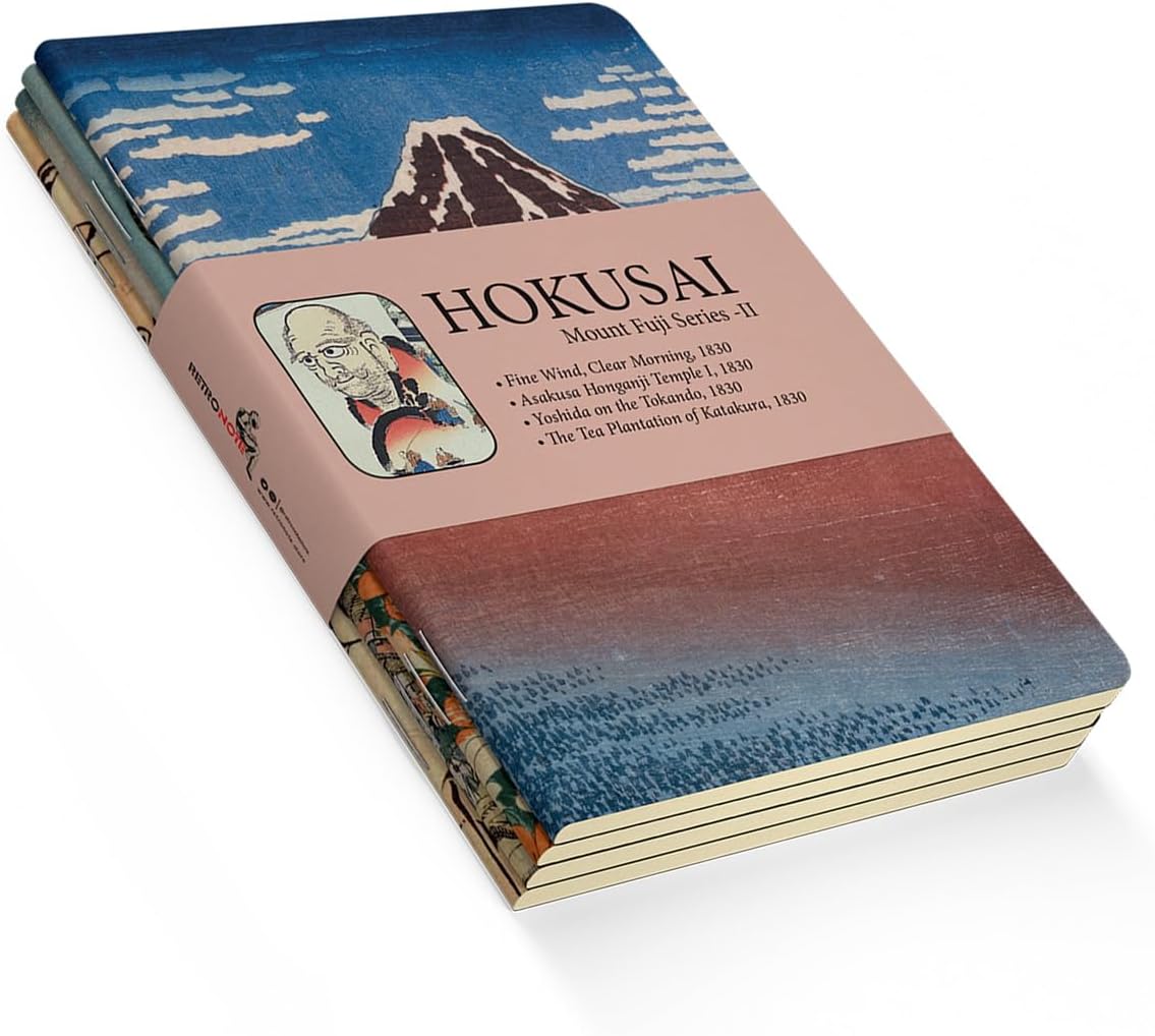 Alternative view of Mount Series II - A5, Hokusai 4'lü Defter Seti II, Çizgisiz, Toplam 256 Sayfa, Her biri 64 Sayfa, Tel Dikiş, Esnek Kapak, Oval Kenar, Tuval Doku, 60 gram, Sarı Krem Renk