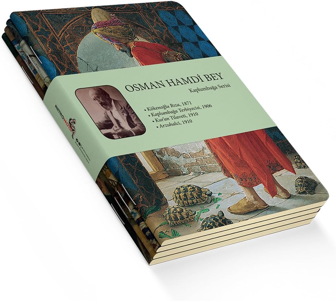 Alternative view of Kaplumbağa Serisi - A5, Hamdi Bey 4'lü Defter Seti III, Çizgisiz, Toplam 256 Sayfa, Her biri 64 Sayfa, Tel Dikiş, Esnek Kapak, Oval Kenar, Tuval Doku, 60 gram, Sarı Krem Renk