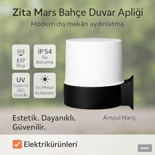 Alternative view of Zita Mars Bahçe Duvar Apliği | E27 Duy | IP54 Su Geçirmez | ABS Gövde | Dış Mekân Duvar ve Bahçe Aydınlatması | Ampul Hariç