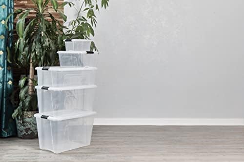 Alternative view of OHYAMA kutu, plastik saklama düzenleyici, 6'lı paket, 6 x 15 l, sabit, klipsler, istiflenebilir, çok amaçlı, oturma odası, yatak odası, ofis, kulübe - DDNTB-15 - şeffaf
