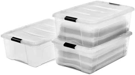 Ohyama, Kutular, plastik saklama düzenleyici, 3'lü paket, 3 x 30 l, sabit, klipsler, istiflenebilir, çok amaçlı, oturma odası, yatak odası, ofis, kulübe - DDNTB-30 - şeffaf