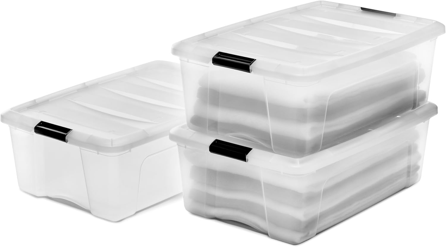 Alternative view of Ohyama, Kutular, plastik saklama düzenleyici, 3'lü paket, 3 x 30 l, sabit, klipsler, istiflenebilir, çok amaçlı, oturma odası, yatak odası, ofis, kulübe - DDNTB-30 - şeffaf