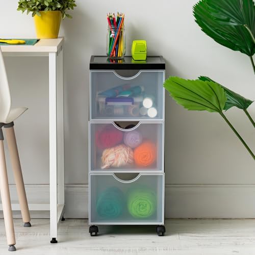 Ohyama saklama kulesi, saklama kulesi, çok fonksiyonlu plastik saklama kulesi, tekerlekli ve çekmeceli kule, 3 x 15 l, ergonomik açıklık, ev, ofis - DDDC-303 - siyah