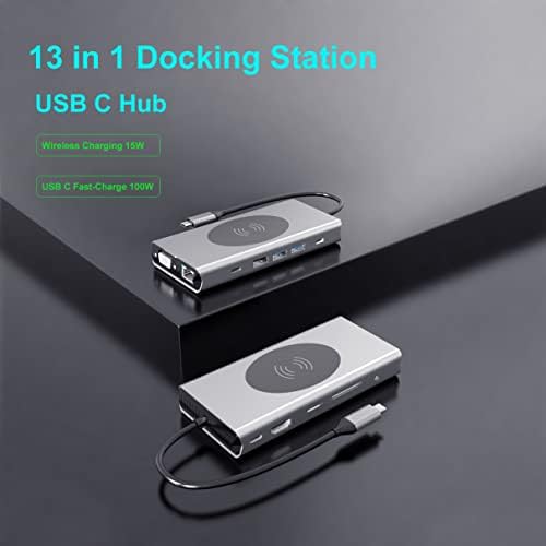 Alternative view of Yerleştirme İstasyonu USB C Hub 13'ü 1 arada Kablosuz Şarj İstasyonu, USB C - HDMI, Ethernet, VGA, 5 USB ve SD/TF, 100W PD, 3,5 mm Ses