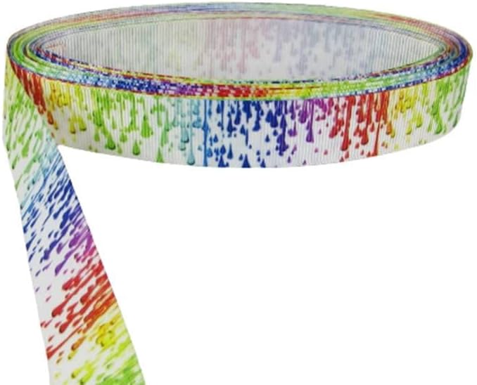 Damlayan Renkli Boyalar Resimli Grogren Kurdela 2.5 Cm-1 Metre