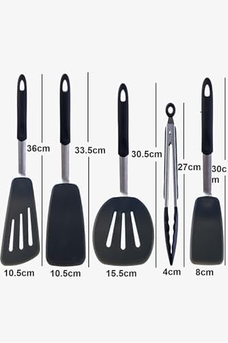 Alternative view of Valletta Donatella Dayanıklı Yanmaz Yapışmaz Silikon, Paslanmaz Çelik Spatula Set 5 Prça Siyah