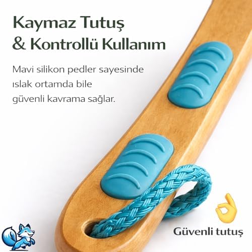 Sırt ve Vücut Temizleme Fırçası - 2 Taraflı Sert & Yumuşak Lifli, Bambu Uzun Saplı (43cm), Ölü Deri ve Gözenek Temizleyici, Pürüzsüz ve Canlı Cilt İçin İdeal