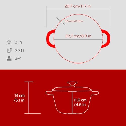 Döküm Yuvarlak Tencere Döküm Demir Kapak New Serisi Çap 22cm. Kırmızı