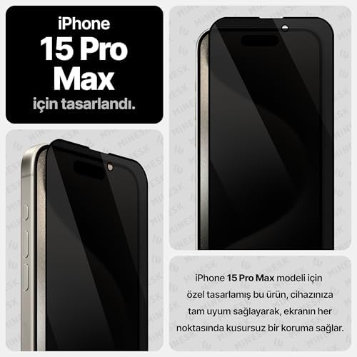 Alternative view of iphone 15 PRO MAX için Privacy Hayalet Gizlilik filtreli Kolay Kurulum Ekran Koruyucu Toz Bırakmayan ve Kendiliğinden Yapışan Hizalama Kitli Temperli Cam (15 Pro Max)