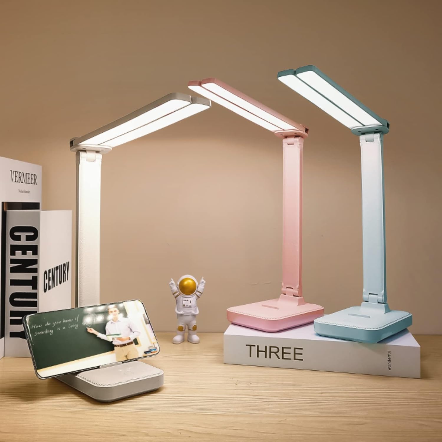 Alternative view of Ev Ofis için Beyaz Masa Lambası, 3 Aydınlatma Modlu Taşınabilir Küçük Masa Lambası, Çocuklar için Pille Çalışan Şarj Edilebilir Masa Lambası, Okuma, Çalışma, Yurt, Beyaz