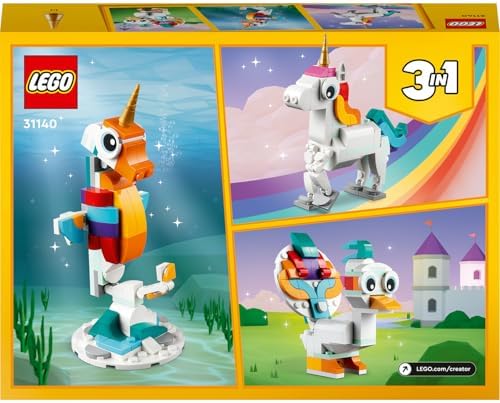 Creator Sihirli Tek Boynuzlu At 31140-7 Yaş ve Üzeri Çocuklar İçin Tek Boynuzlu At, Denizatı ve Tavus Kuşu İçeren Yaratıcı Oyuncak Yapım Seti (145 Parça)