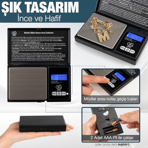 Alternative view of Dijital Cep Tartısı - 500g Kapasite, 0.01g Hassasiyet, 7 Ölçü Birimi, Dara Fonksiyonu, Büyük Ekran, Otomatik Kapanma