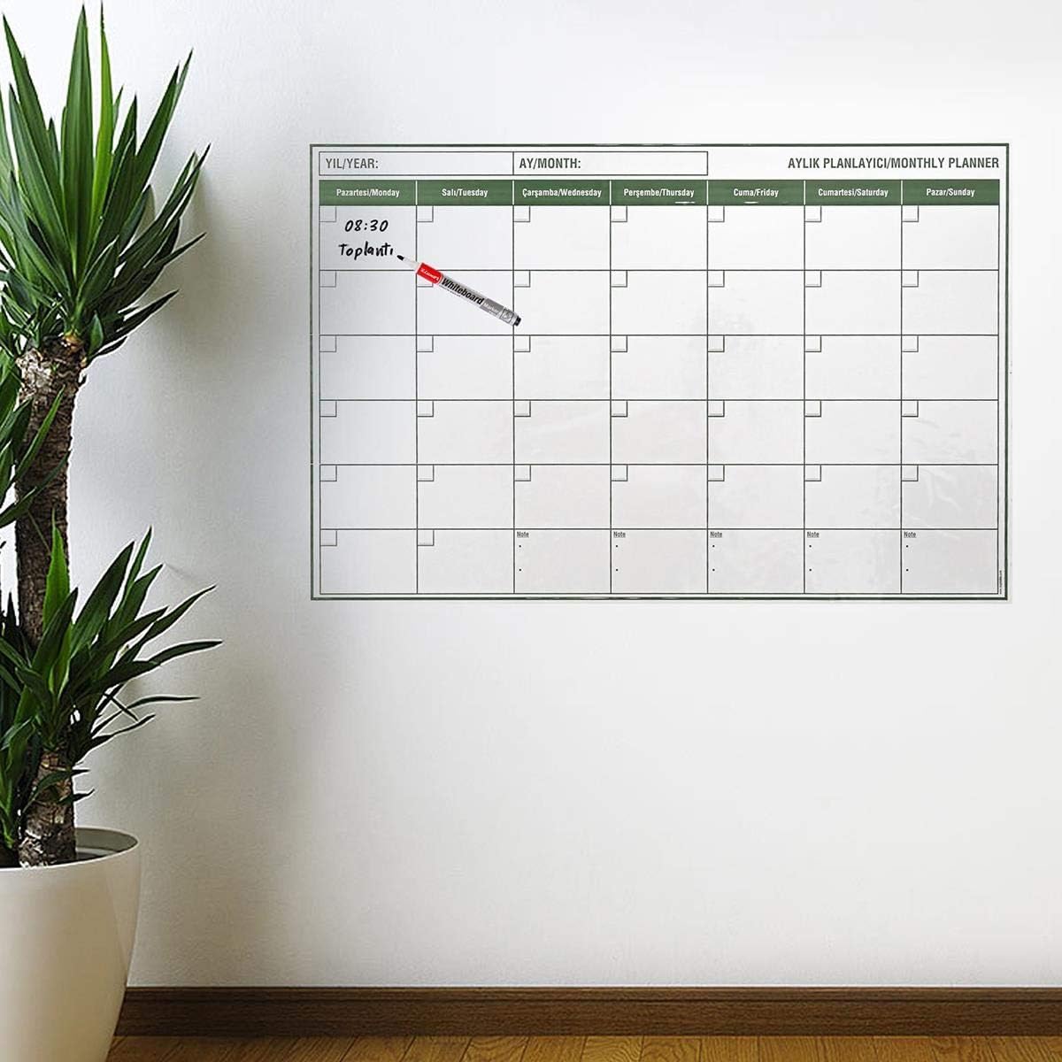 Alternative view of Manyetik Yapışkanlı Bir Aylık Program Planlayıcı Akıllı Statik Duvar Takvimi 85x56 cm
