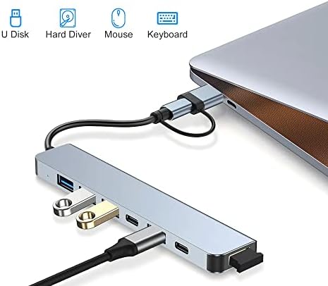 Çoklayıcı Adaptör 7in1 USB/Type-c To USB A, USB C uyumlu Çevirici Adaptör Çok Portlu Çoklayıcı 7 in 1 USB HUB (Gri)