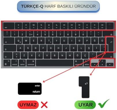 Alternative view of MacBook Klavye Koruyucu Silikon Kılıf TÜRKÇE Q BASKILI UK-TERS L- Enter Tipi Air 13,6-15,3inç- Pro 14,2-16,2inç M1-M2-M3-M4 Pro MAX Uyumlu, Ultra İnce Hafif Yıkanabilir Pembe Yeşil