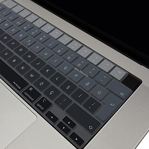 Alternative view of MacBook Klavye Koruyucu Silikon Kılıf TÜRKÇE Q BASKILI UK-TERS L- Enter Tipi Air 13,6-15,3inç- Pro 14,2-16,2inç M1-M2-M3-M4 Pro MAX Uyumlu, Yıkanabilir Silikon Klavye Filmi Siyah Gri