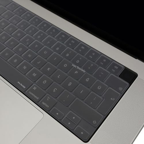 MacBook Türkçe‑Q Klavye Koruyucu Silikon Kılıf Kapak MacBook Air 13,6-15,3 Pro 14-16 inç Uyumlu M5/M4/M3/M2/M1 ID – Toz, Dökülme ve Çizilmelere Karşı Koruma Şeffaf