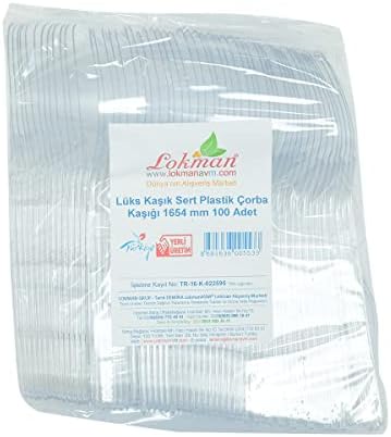 LokmanAVM Lüks Kaşık Sert Plastik Çorba Kaşığı 1654 mm Şeffaf 100 Adet 1 Paket