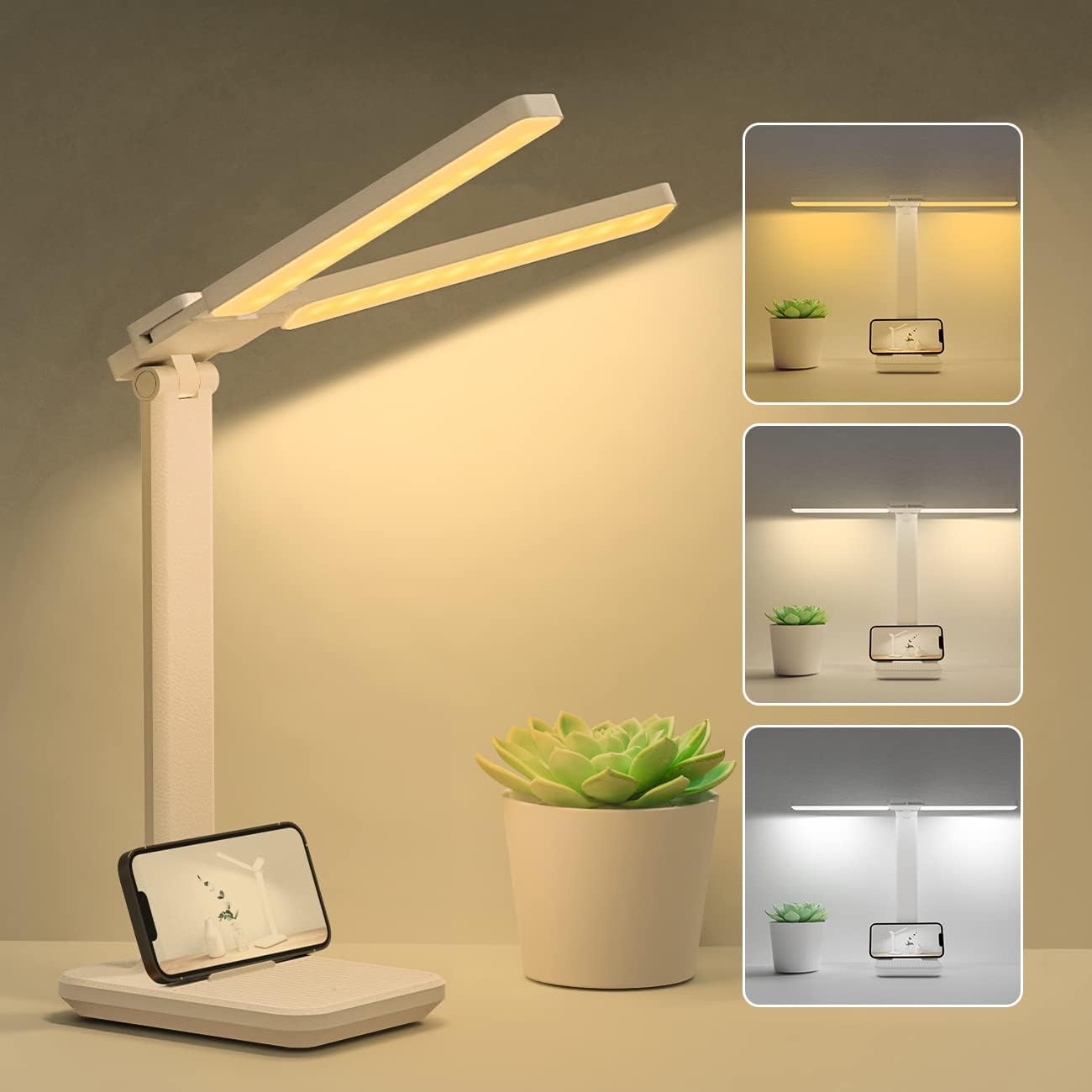 Alternative view of Çift Kafa Masa Lambası LED Kısılabilir, Kademesiz Karartma 3 Renk Sıcaklığı Seviyeleri Göz Koruması LED Masa Lambası, USB Portu Masa Lambası Çocuklar, Yatak Odası Ofis için Dokunmatik Kontrol Masa Lambası