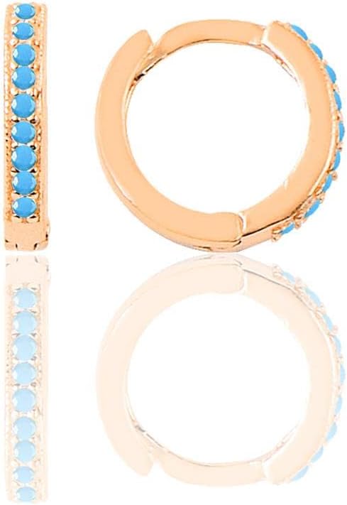 Gümüş rose turkuaz taşlı 11 mm halka küpe Tragus Piercing Kıkırdak Küpesi