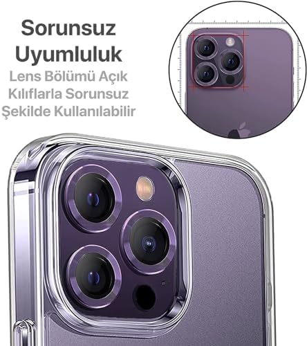 15 Pro - 15 Pro Max / 14Pro - 14ProMax Modellerinin Tümüne Uyumlu Alüminyum Alaşım Çerçeveli ve 9H Sertliğinde Temperli Camlı Lens Koruyucu (Mor)