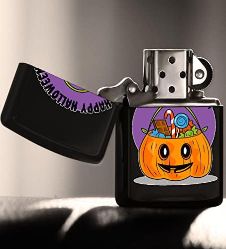 BK Halloween Trick or Treat Tasarımlı Renkli Baskılı Siyah Benzinli Metal Çakmak