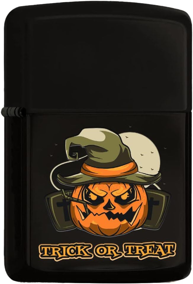 Alternative view of BK Halloween Trick or Treat Tasarımlı Renkli Baskılı Siyah Benzinli Metal Çakmak