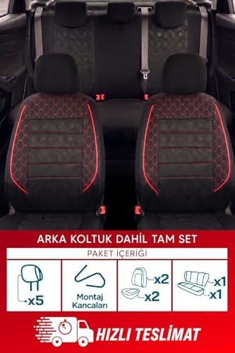 Alternative view of Gof Serisi Oto Koltuk Kılıfı Tam Set (Siyah Kırmızı Şeritli)